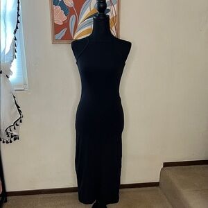 American Apparel Ribbed Knit High Neck Midi Dress Size S Black